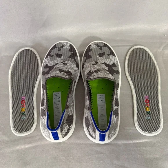 Rothy’s Kids 13 Sneakers Loafers Gray Camo Slip On Shoes Comfort Washable Soft - Picture 9 of 10